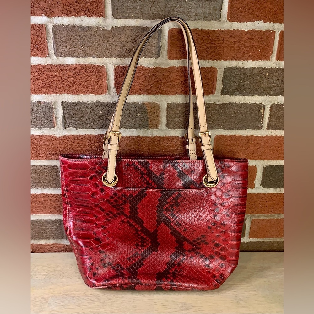 Michael Kors East West Burgundy Red Python Emboss… - image 3